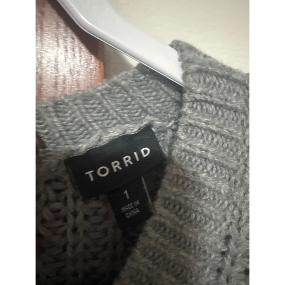 Torrid Gray Cable Knit Sweater Bow Back Long Sleeve Women's Size 1 - Picture 3 of 3